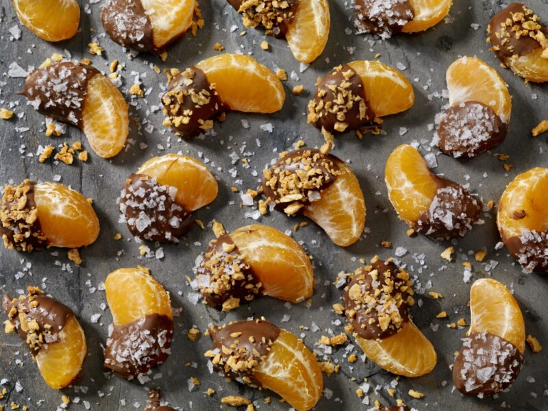 Chocolate Dipped Oranges with Roasted Nuts and Flake Salt