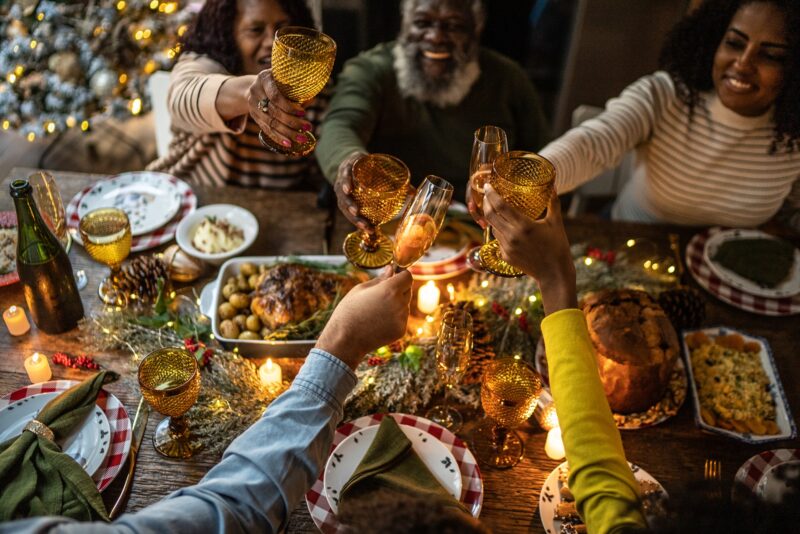 Family toasting at a holiday dinner