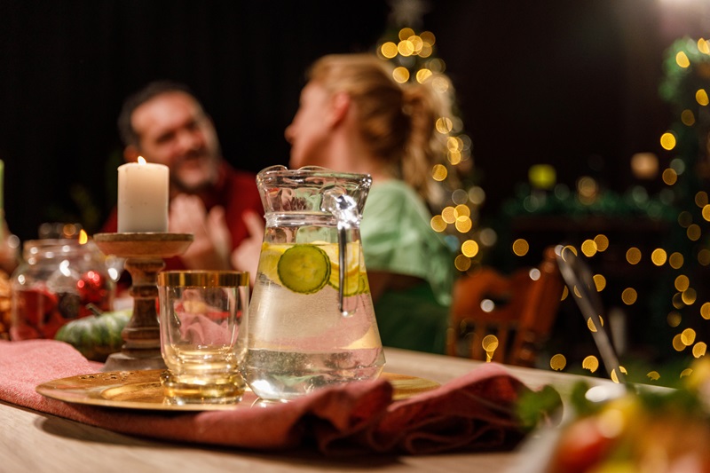 pitcher of infused water on holiday table