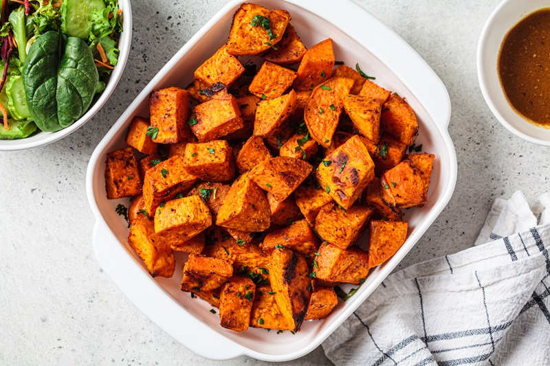 roasted sweet potatoes are a healthy holiday swap