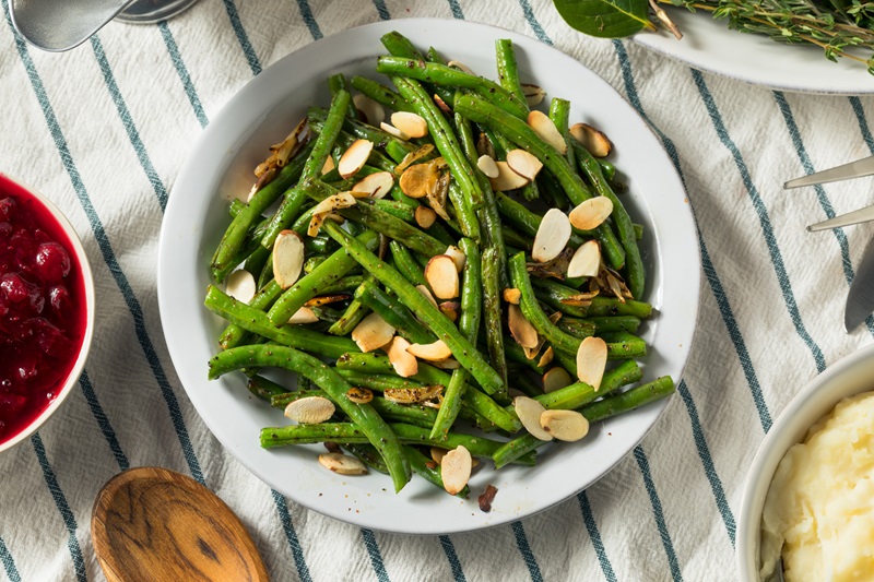 Sauteed Green Beans with Almonds for Thanksgiving are a healthy holiday food swap