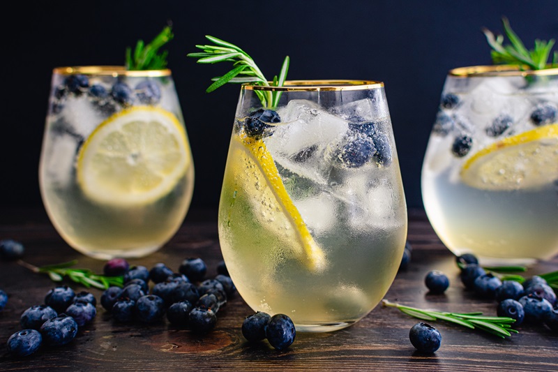 lemon blueberry infused sparkling water is a healthy holiday swap for cocktails