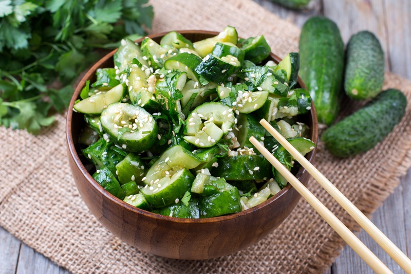 cucumber ginger salad is a healthy side dish made in 5 minutes