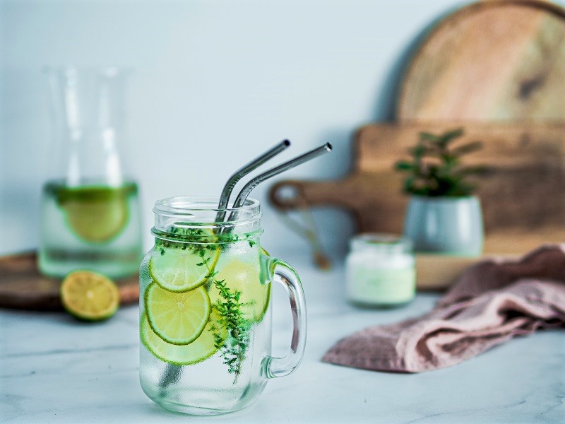 Infused Water with cucumber and herbs