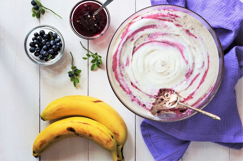 Fresh blueberry and banana ice cream