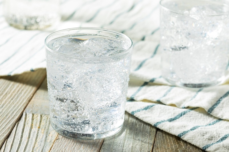 Fresh Sparkling Water with Ice in a Glass